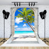 Aperturee - Aperturee Stone Arch Summer Beach Palm Trees Photo Backdrop